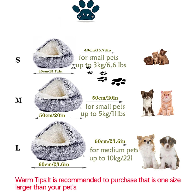 2 in 1 Soft Plush Pet Bed with Cover Round Cat Bed Pet Mattress Warm Cat Dog Sleeping Nest Cave for Small Dogs