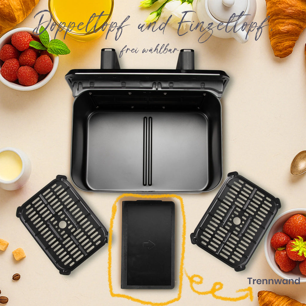 2200W Hot Air Fryer Dual Basket 9L Multi-Function Air Fryers with LED Touch Screen Timable Auto Programmes,Family Oven Size