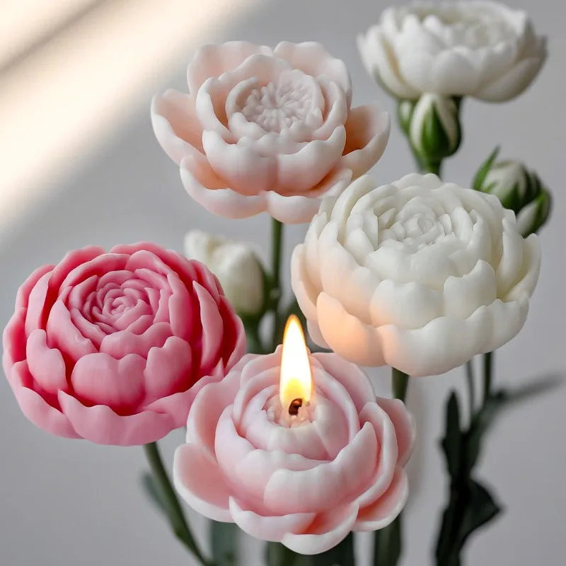 1pc New Lotus Rose Peony Candle Mold, 3D Flower Soap Gypsum Craft Resin Cement Silicone Mold, DIY Chocolate Cake Baking Supplies