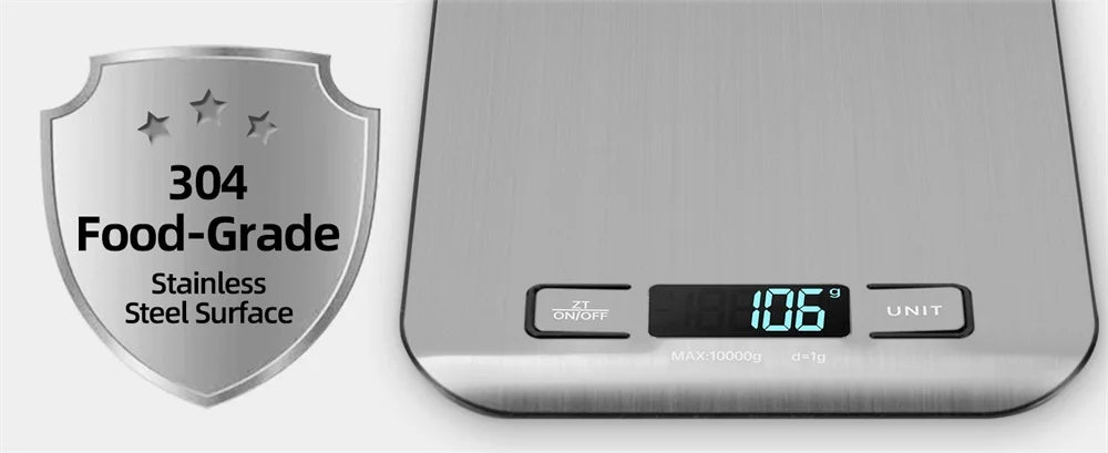 Digital Kitchen Scale LED Display 10kg/1g Stainless Steel Panel Electronic Scales Home Jewelry Food Snacks Weighing Baking Tools