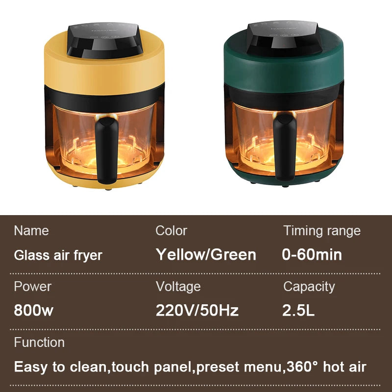 2026 Multifunctional  220V air fryer household transparent visualization fully automatic air fryer small capacity electric fryer