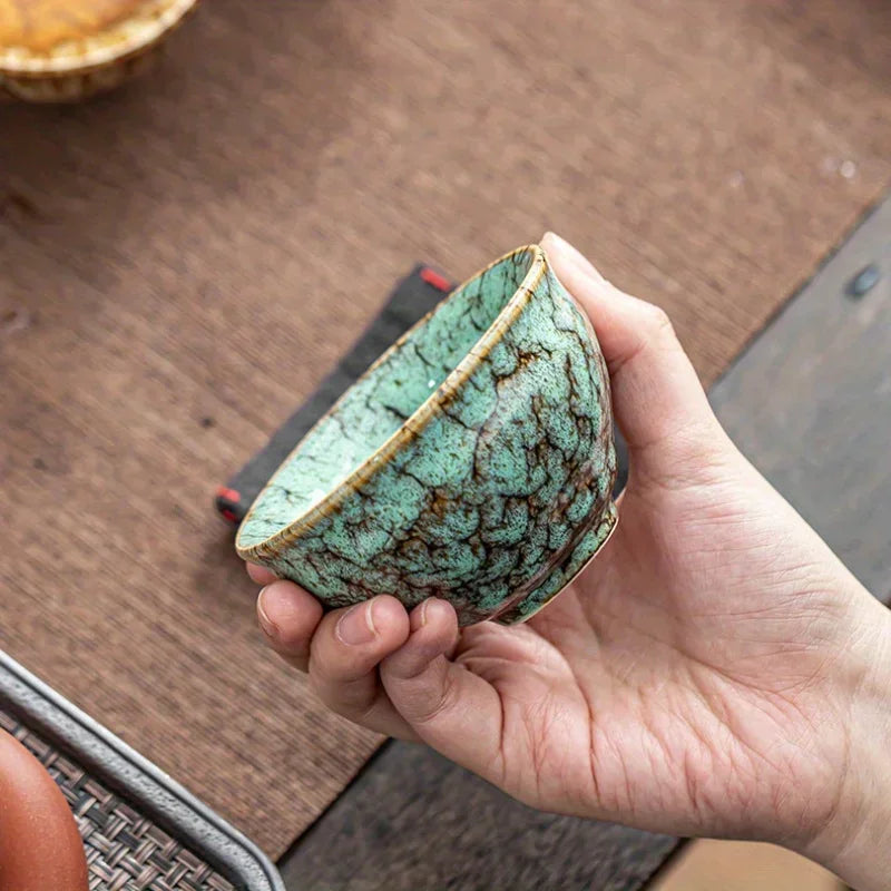 A Set of Handmade Ceramic Teacups, A Total of 5 Pieces, Traditional Kiln-changed Wuxing Kung Fu Teacup, Jianzhan Style