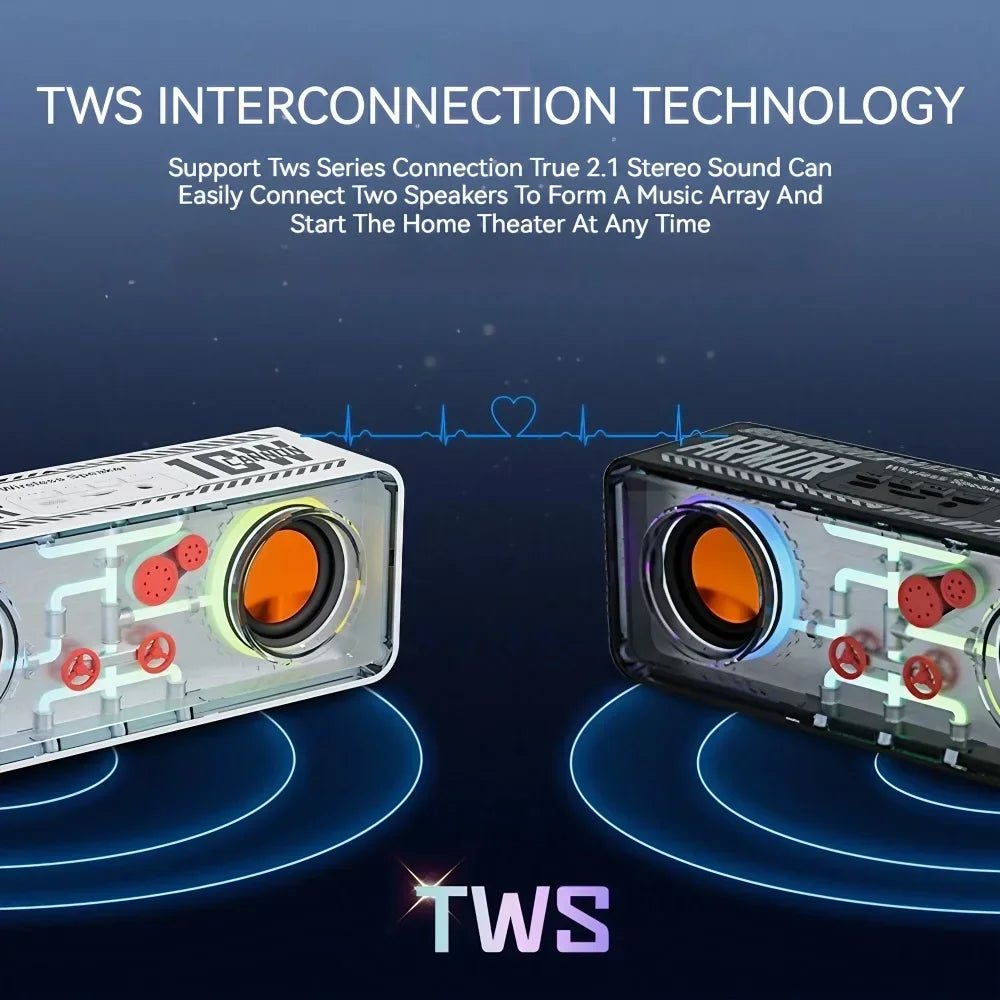 Colorful Portable Bluetooth Speaker Wireless Stereo TWS Transparent Crystal LED Music Player with TF Card