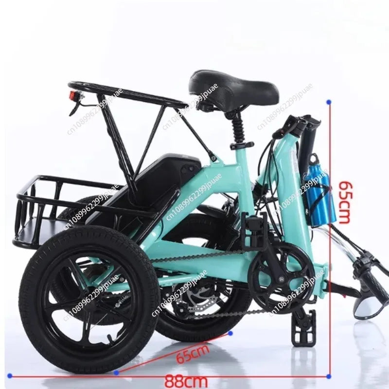 14 Inch 3 Wheeled Electric Tricycle Foldable 48V 350W Electric Bike For Adults 2 Person With Removable Rear Seat Max Speed 20
