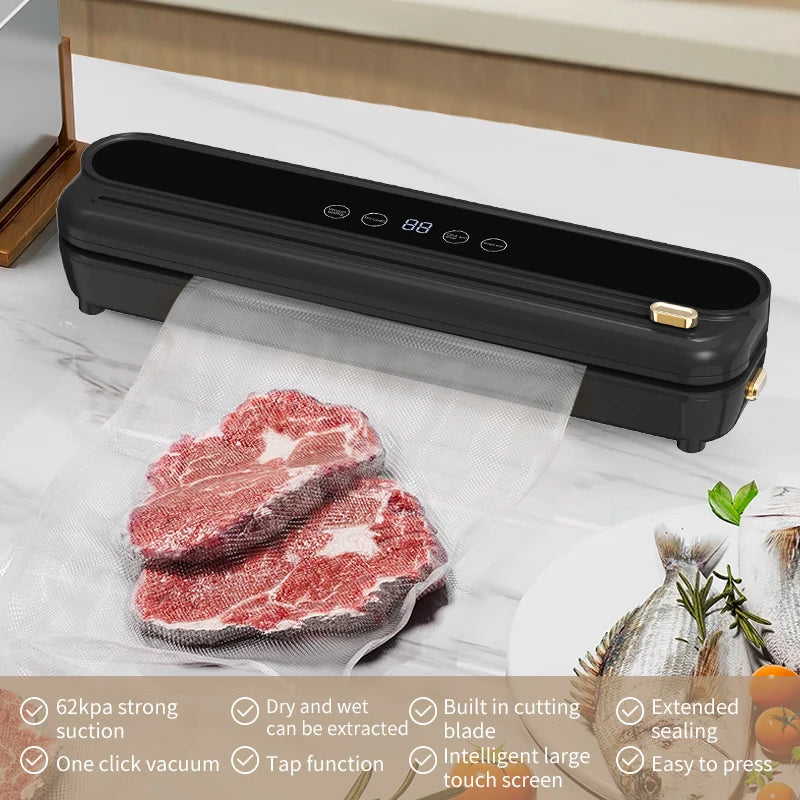 Electric Vacuum Sealer Built-in Cutter Kitchen Food Storage Seal Touch Button Dry/Wet Food Sealing Packaging Vacuum Machine