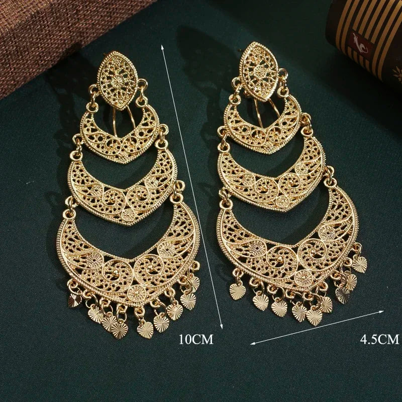 Arab Muslim Wedding Jewelry Gold Plated Pendant Earrings Crystal Moon Shape Ethiopian Turkish Bridal Gift Fashion Accessories