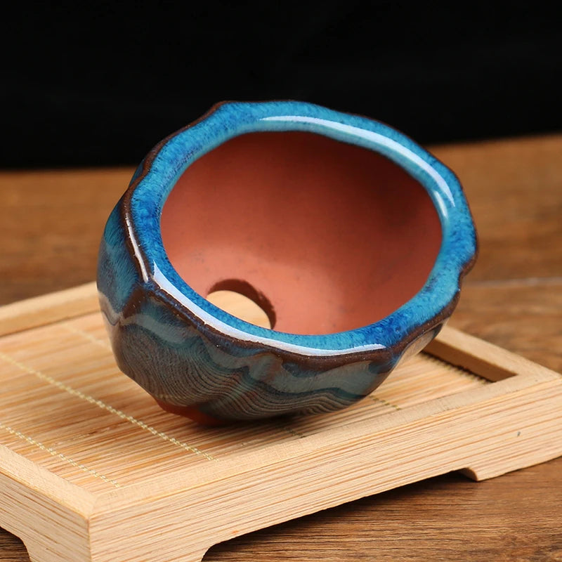 1pcs Chinese Style Bonsai Flowerpot Ventilate Purple Sands Ceramic Craft Plant Pot Planter For Home Office Desk