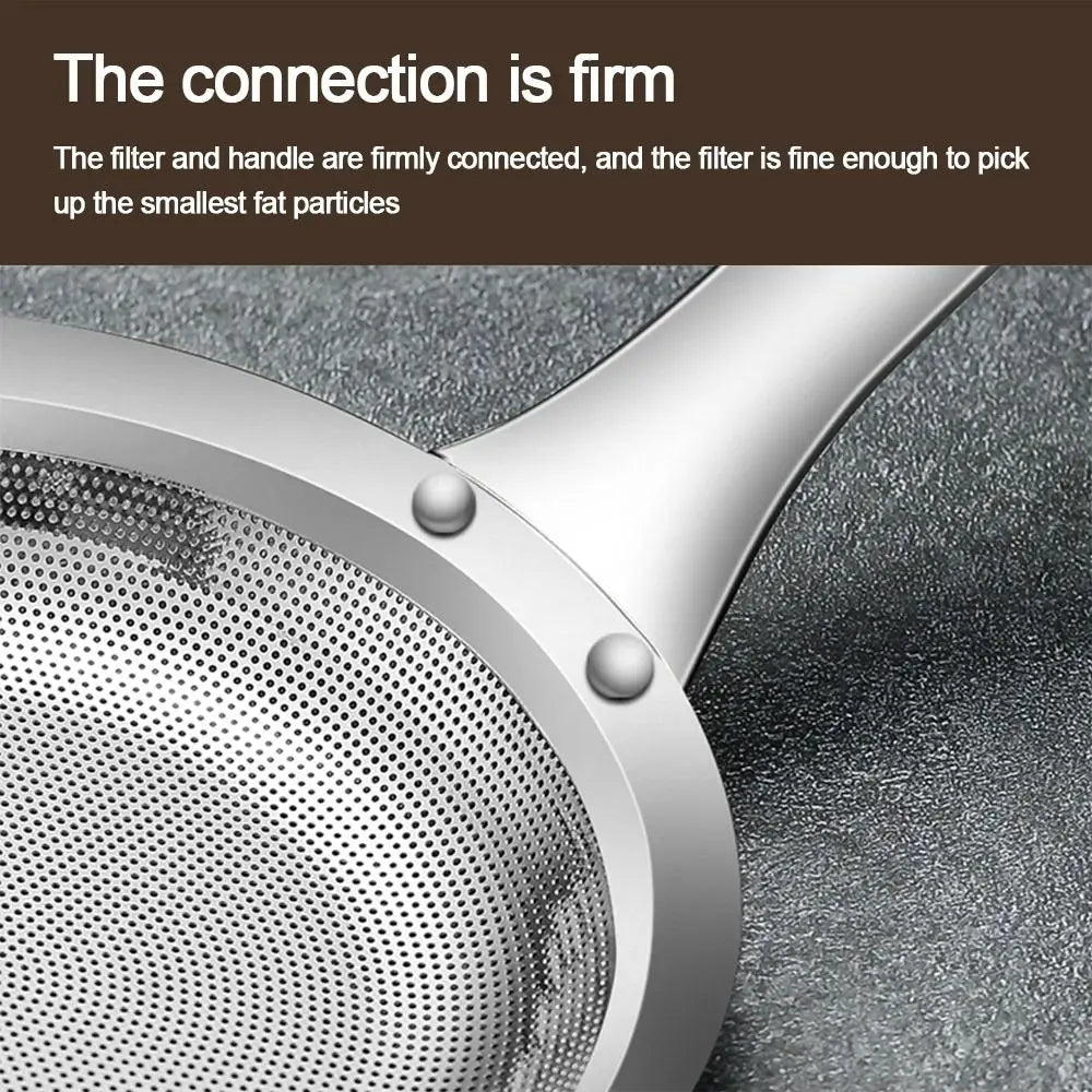 304 Stainless Steel Fat Skimmer Spoon Fine Mesh Grease Foam Removing Oil Dregs Fishing Percolator Fried Food Net Strainer