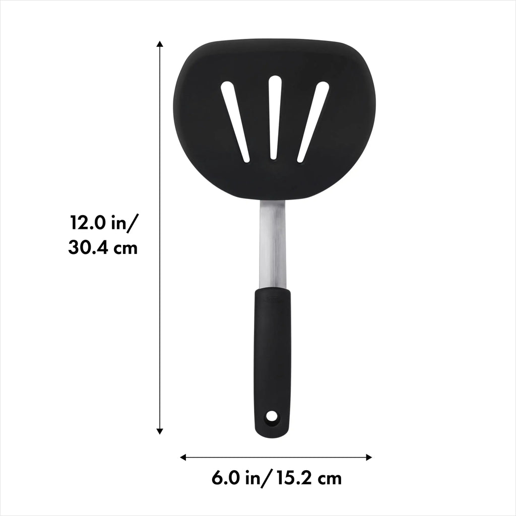 Black Flexible Silicone Spatula Pancake Turner, Heat-Resistant Non-Scratch Kitchen Utensil for Baking