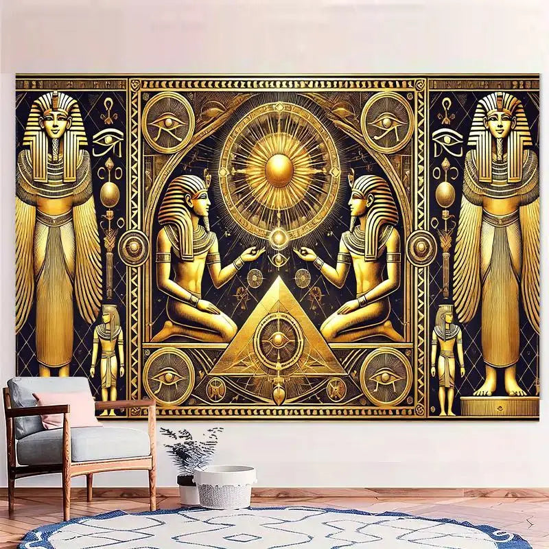 1 ancient Egyptian art party banner with pictographic symbols, designed in gold and black