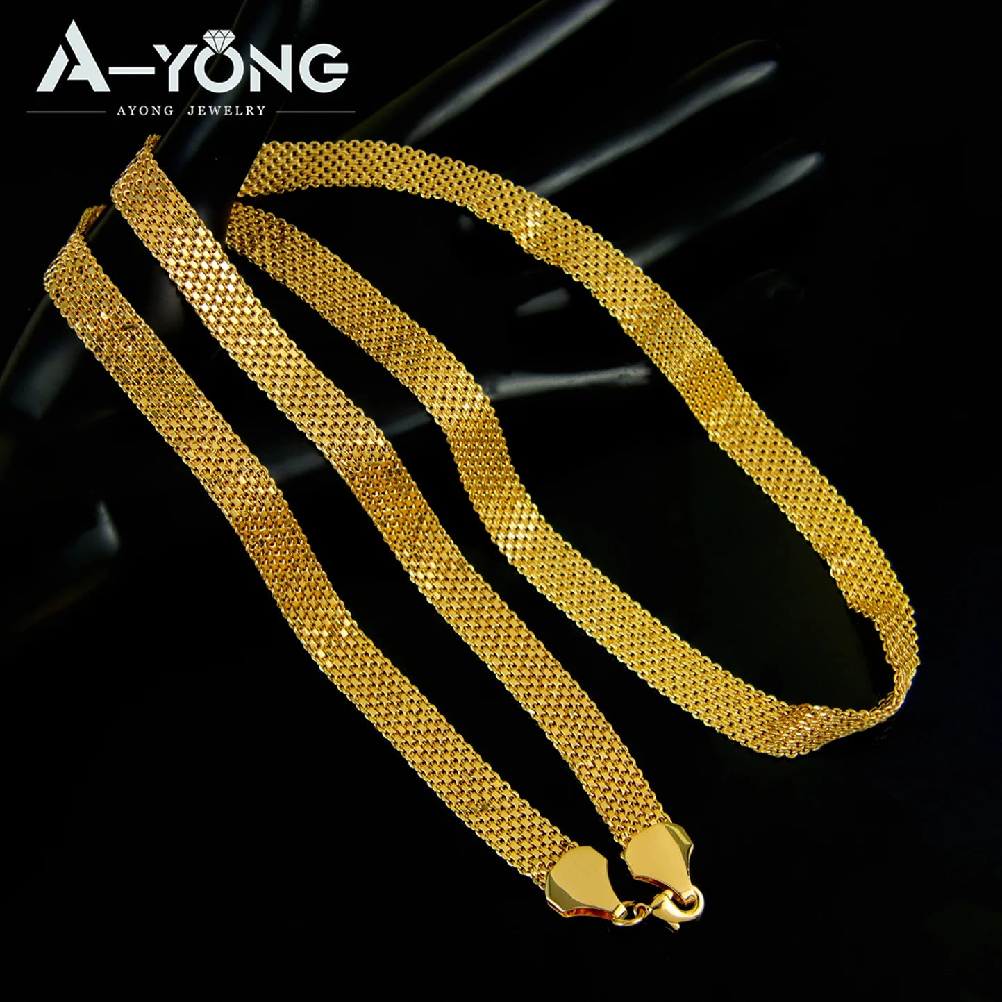 Ethiopia 24k Gold Plated Bridal Jewelry Set Width 10mm Traditional Moroccan Wedding Necklace Bracelet Arabian Women Party Gifts