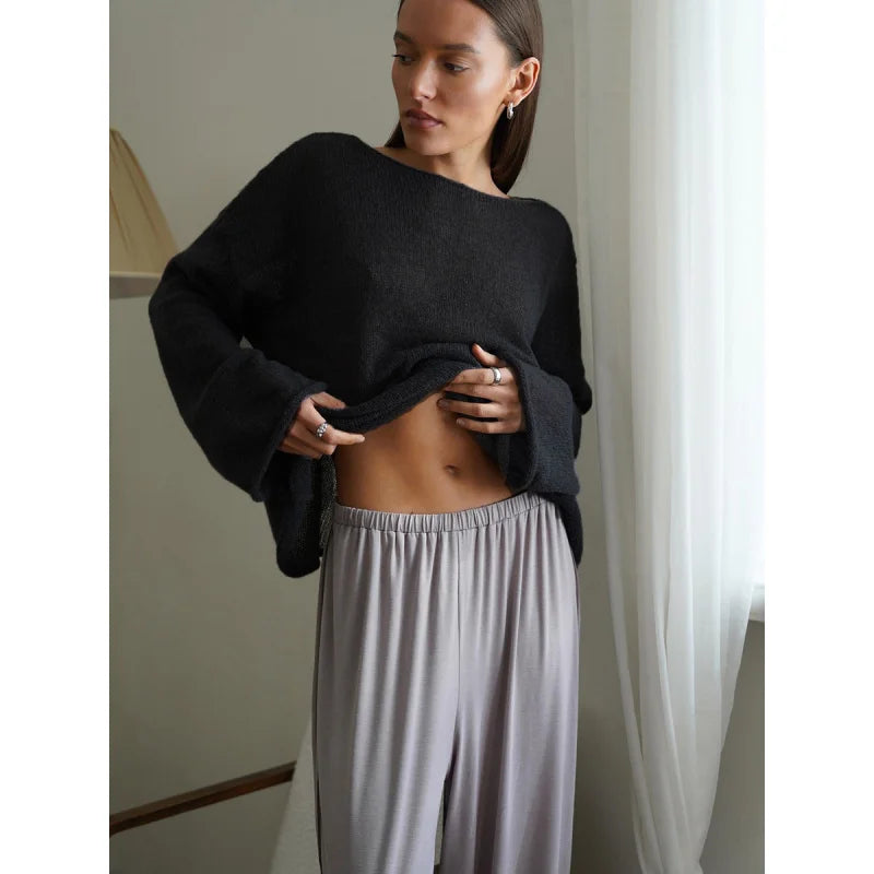 2025New Spring and Autumn Hollow Out Sweater for Women European and American StyleinsSoft and Loose Knitted Long Sleeve Cover-Up