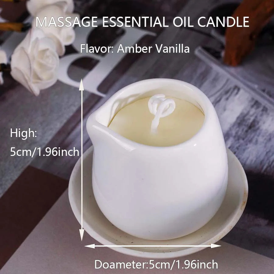 1pc Amber Vanilla massage essential oil candle, coconut wax, heating, body open back SPA romantic holder home decor valentines