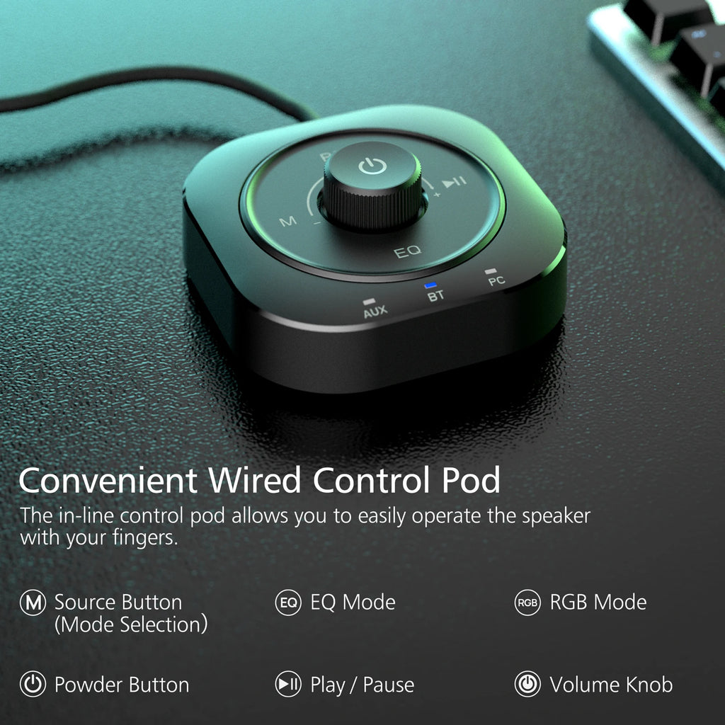 Bluetooth Computer Speakers, Dynamic RGB Desktop Speaker, 32W HiFi Stereo Bluetooth 5.0 or 3.5mm Aux-in PC Speakers, Wired USB P