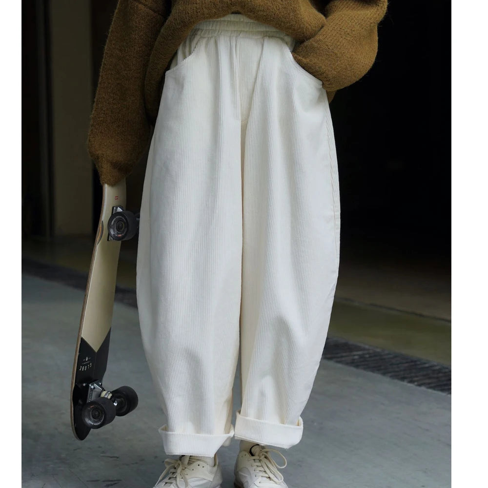 2025 Women Spring Fashion Big Wide Leg Pants Stretch High Waist Corduroy Pants Fashion Clothes 100% Cotton Pants Female Trousers