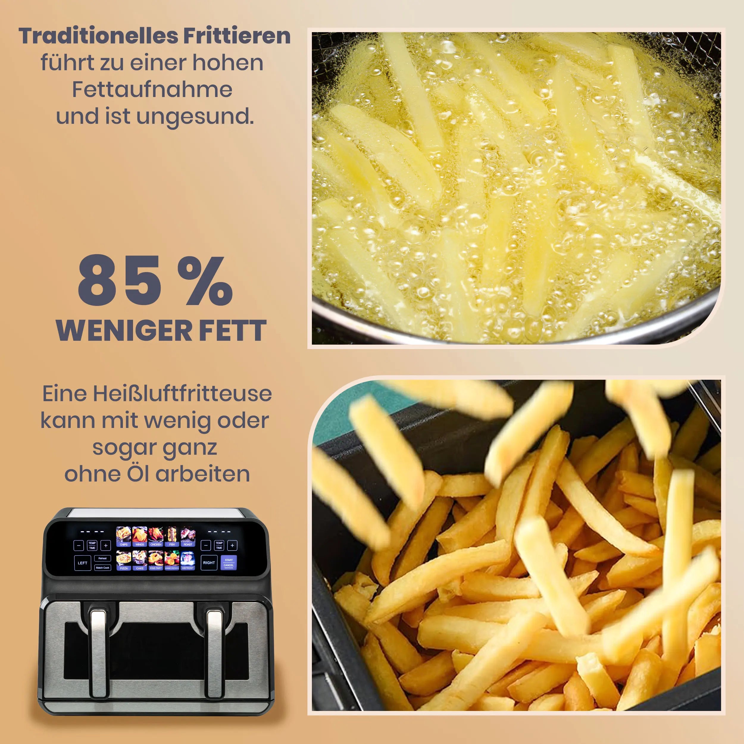 2200W Hot Air Fryer Dual Basket 9L Multi-Function Air Fryers with LED Touch Screen Timable Auto Programmes,Family Oven Size