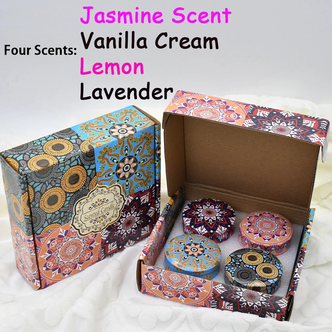 4Pcs/Box Scented Candle Set Gift Islamic Arabian Patterns Fragrance Candle Jar DIY Smokeless Couples Romantic Incense Candles