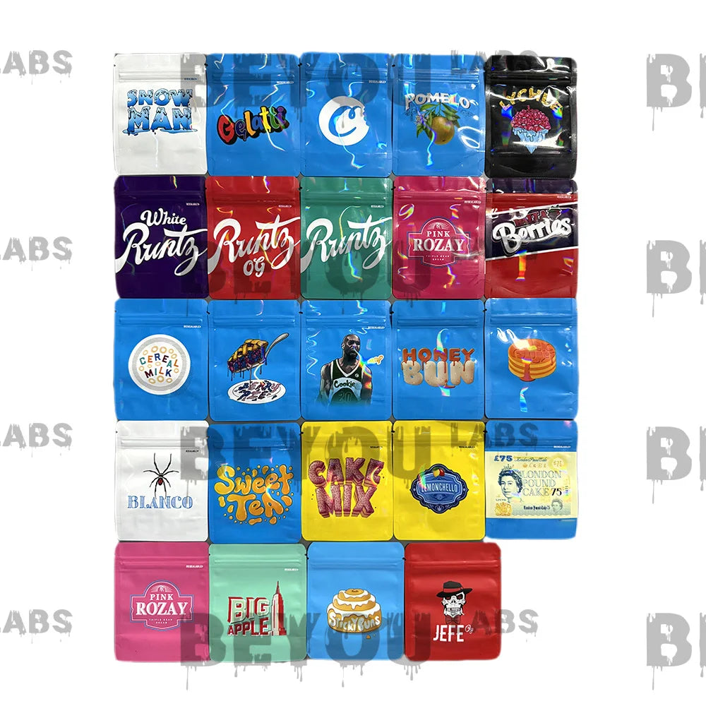 3.5g Plastic Standing Opp Pouches Matte Laser Smell Proof Zipper Self Sealed 1G Aluminum Foil Packaging Cookie Gummy Chocolate