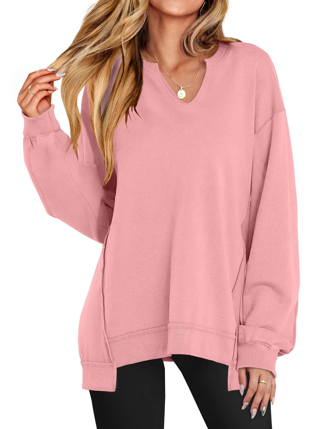 2026 Spring Sweatshirts Women Sweatshirt Tops V Neck Full Sleeve Y2k Streetwear Work Casual Loose Elegant Striped Top Autumn