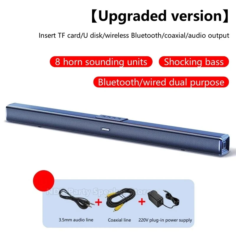 9D Stereo Sound Bar For TV Cinema Echo Wall Bluetooth Speakers COAX AUX U Disk Home Audio Subwoofer 8 Horns 40W High Power