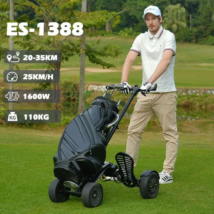 Eswing 2025 Four Wheel Stand up Golf Buggy 10 Inch 1600W Electric Golf Cart Folding Trolley Golf Scooter for Golf Courses