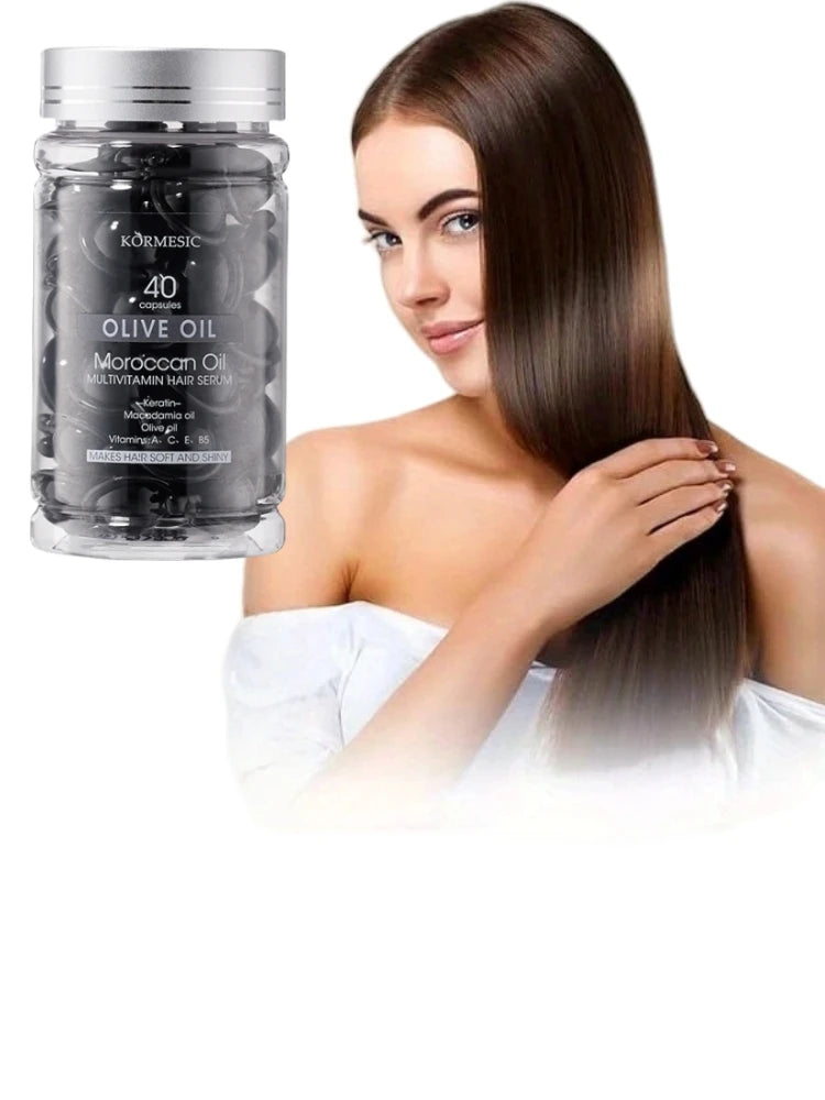 1ml*40 Capsules of Moroccan Oil and Olive Oil Multivitamin Hair Care Essence, Containing Moroccan Oil and Olive Oil Essence Ingredients, Smoothes Dry, Frizzy Hair, Repairs Split Ends, Strengthens Hair, Makes Your Hair More He
