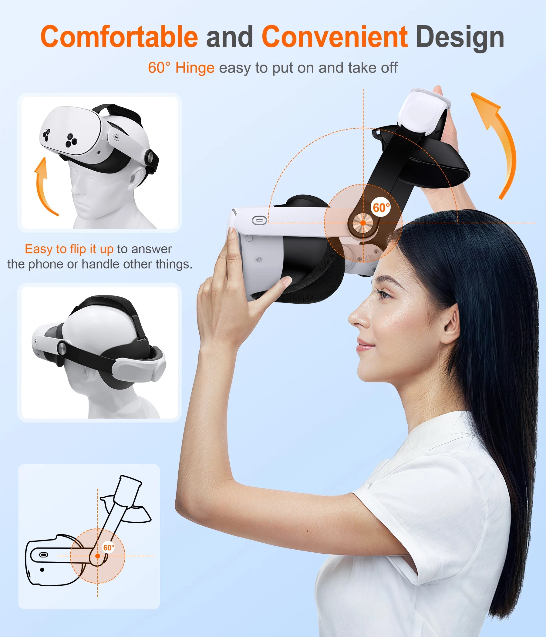 Beboncool Comfort Head Strap for Meta 2/3/3S–Precision-Adjustable Upgrade Headset Strap for VR with Flip Visor & Washable Design