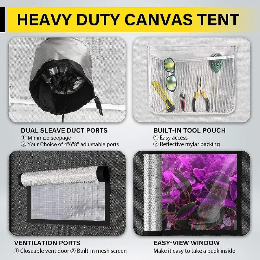 47 x 47 x 79 Hydroponic Water-Resistant Grow Tent for Plant Seedling with Observation Window Removable Floor Tray and Tool Bag