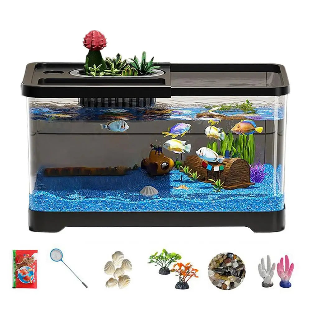 Aquarium Kit Betta Fish Tank For Beginners Desktop Beginner Aquarium with Landscape Decor Accessories For Aquatic Animals