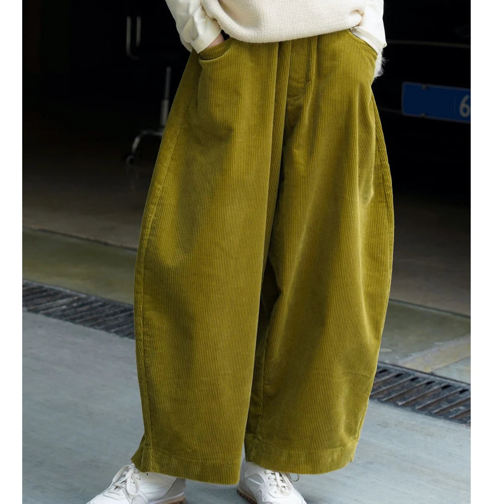 2025 Women Spring Fashion Big Wide Leg Pants Stretch High Waist Corduroy Pants Fashion Clothes 100% Cotton Pants Female Trousers
