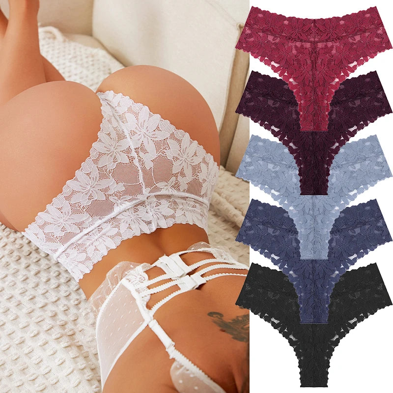 5PCS/SET Women's Floral Lace Panties Sexy Perspective Low Waist Briefs Hollow Comfortable And Breathable Lingerie Sexy Lace New