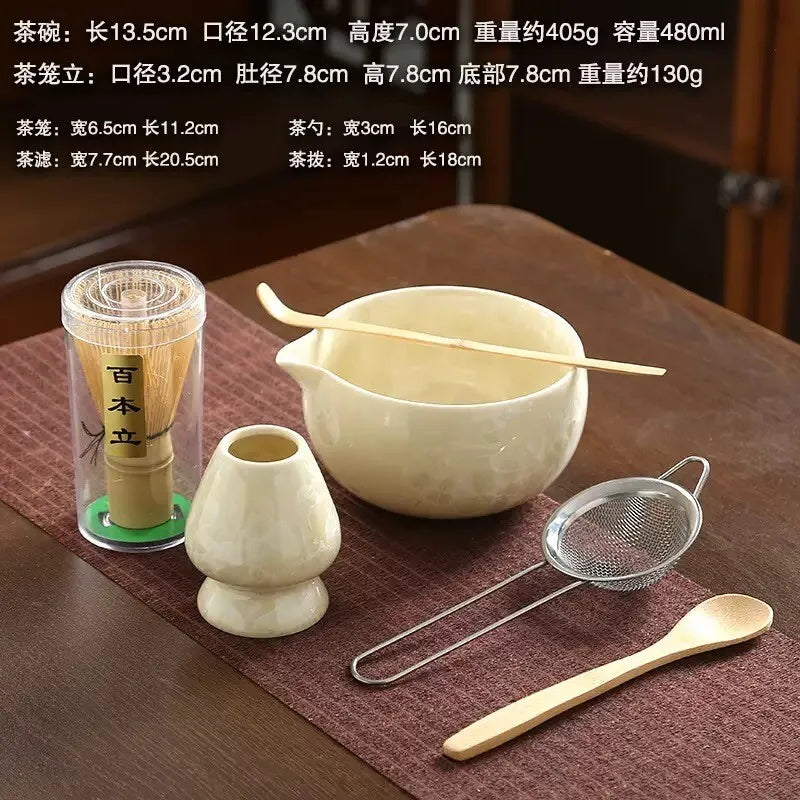 6PCS Matcha Tea Set - Matcha Ceramic Bowl, Food-Grade Whisk, Handmade Bamboo Tea Whisk, Tea Scoop, Tea Ceremony Diy Tools