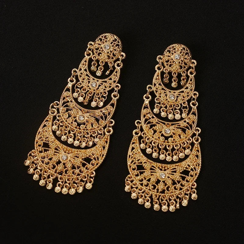 Arab Muslim Wedding Jewelry Gold Plated Pendant Earrings Crystal Moon Shape Ethiopian Turkish Bridal Gift Fashion Accessories