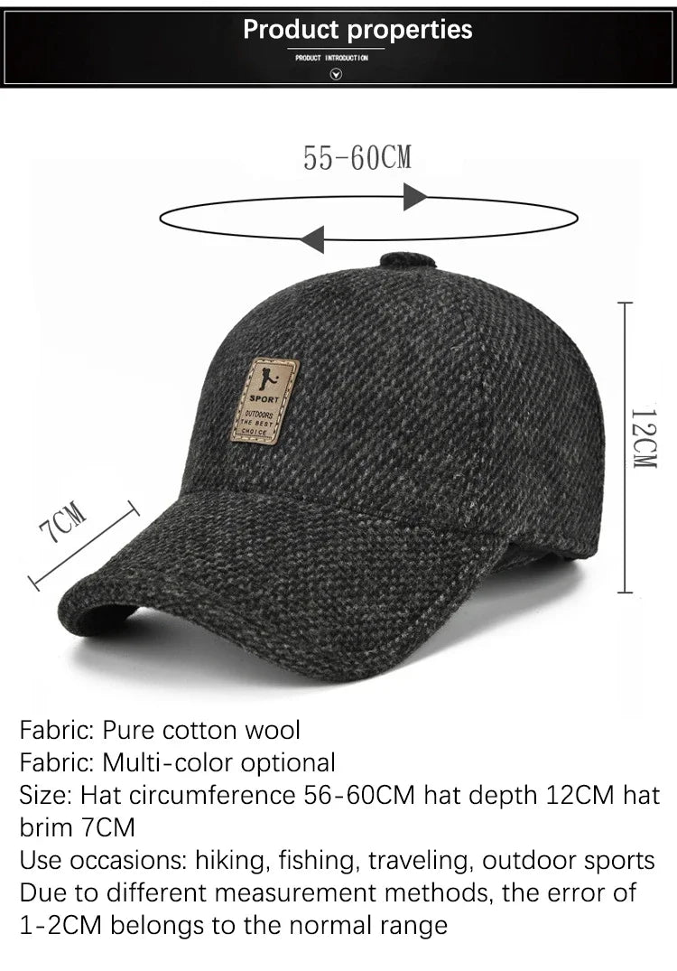 Baseball Cap Autumn Woolen Knitted Designer Men's Winter Cap Thicken Warm Hats with Earflaps Men's Brand Hats Dad Trucker Hats
