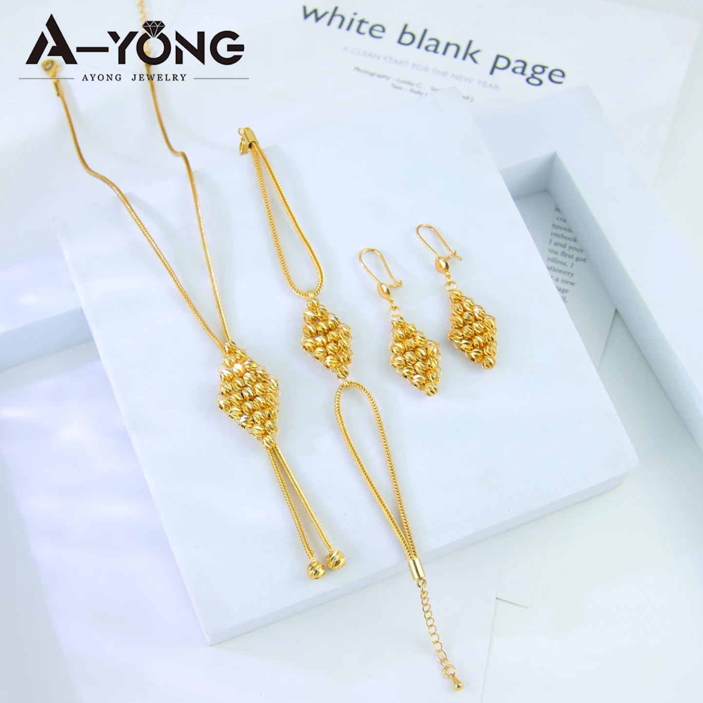 Arabic Gold Beads Jewelry Set 21k Gold Plated Dubai Women Bride Wedding Necklace Bracelet Earrings Ethiopian Fashion Jewellry