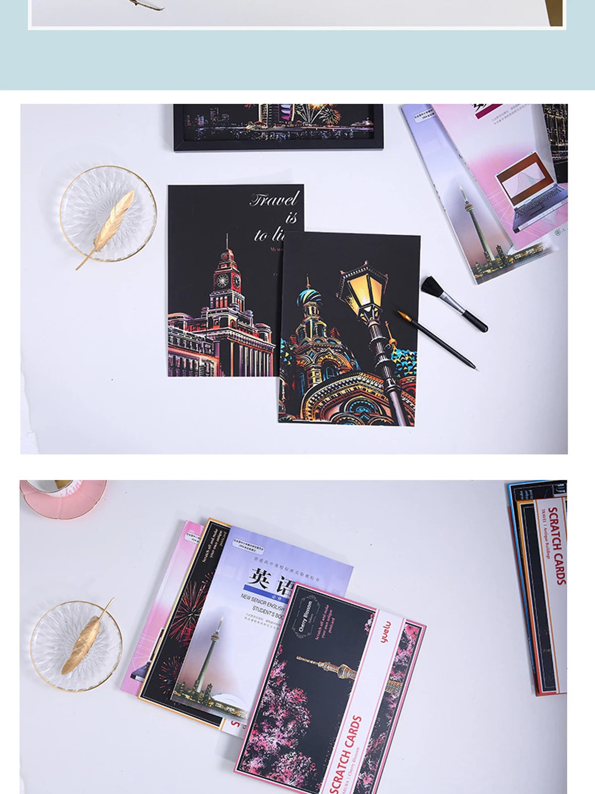 A4 Scratch Paper Art Crafts World Landscape Scraping Paintings Adult Decompression Toys Kids Creative DIY Handmade Gifts