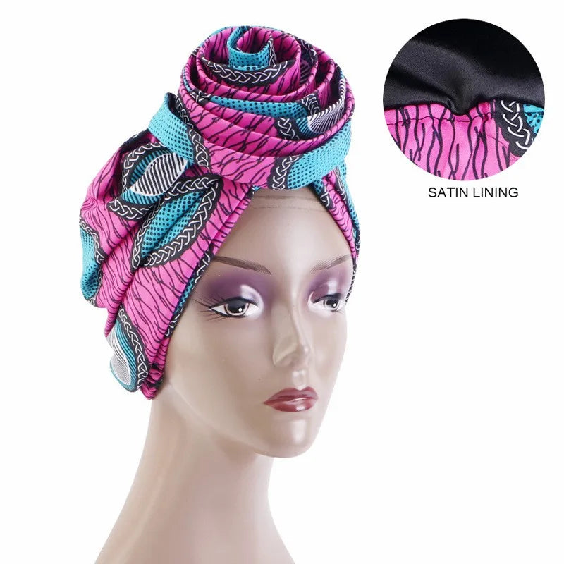 Big Flower Women's African Turban Cap Satin Lining Africa Pattern Printed Headwear Hat Female Head Wraps Ankara Hair Head Hat