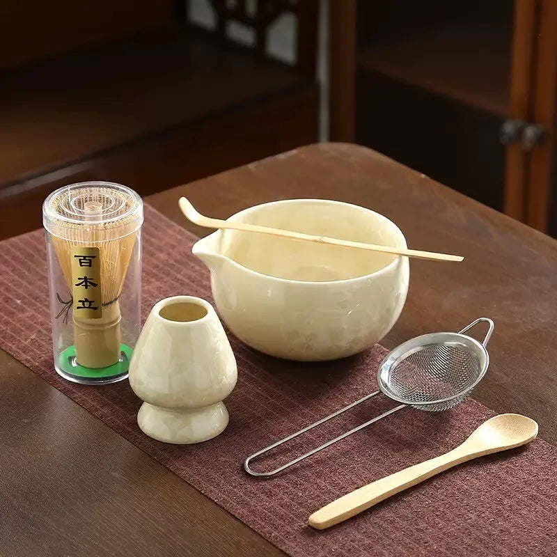 6PCS Matcha Tea Set - Matcha Ceramic Bowl, Food-Grade Whisk, Handmade Bamboo Tea Whisk, Tea Scoop, Tea Ceremony Diy Tools