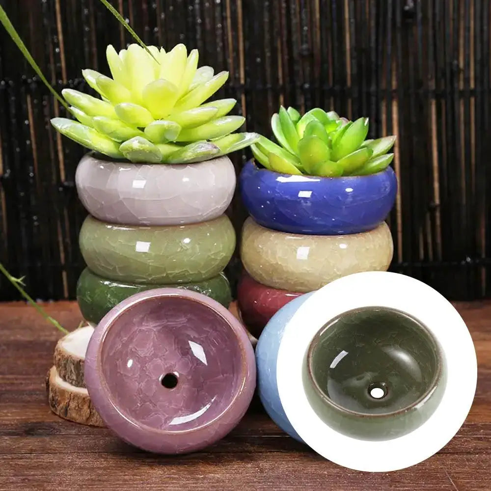 Durable Breathable Ice-Crack Glaze Ceramic Flowerpots Thickened Perforated Succulent Flowerpot Mini Cute Plants Planter Office