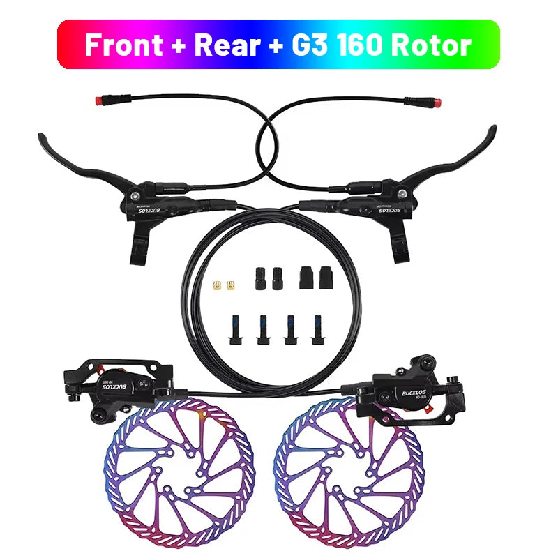 BUCKLOS Power Off Electric Bicycle Brakes 2 Piston with G3 Rotor E-Bike Hydraulic Disc Brake Set Aluminum Alloy Bike Brakes