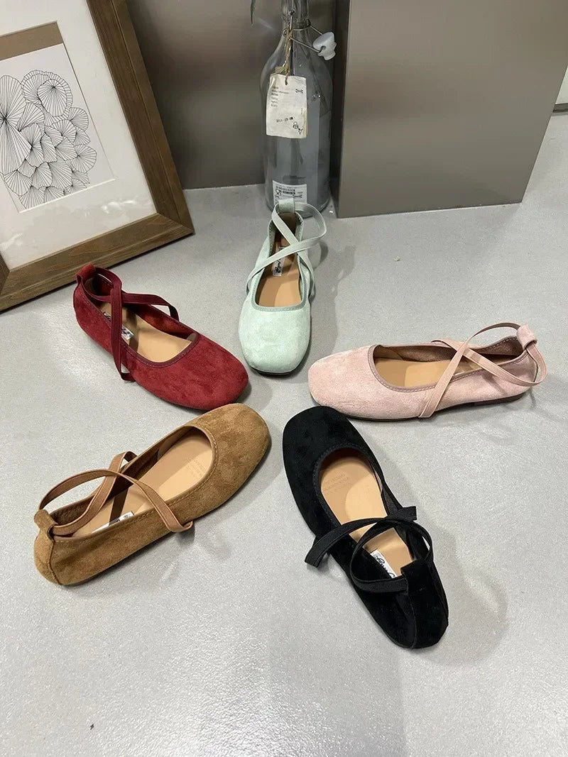 Designer Ankle Lace Up Women Ballet Flats Fashion Shallow Soft Sole Footwear Ladies Casual Outdoor Ballerina Shoes
