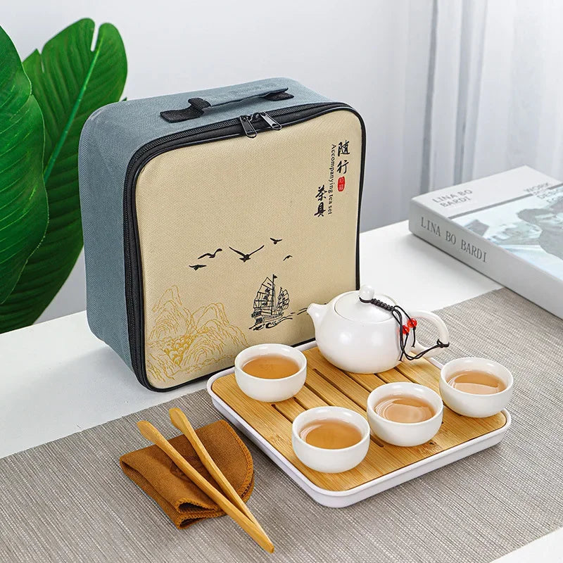 1Set, Chinese Tea Travel Tea Set Kung Fu Tea Set Ceramic Portable Teapot Teaset Gaiwan Tea Cups of Tea Ceremony Tea Tool