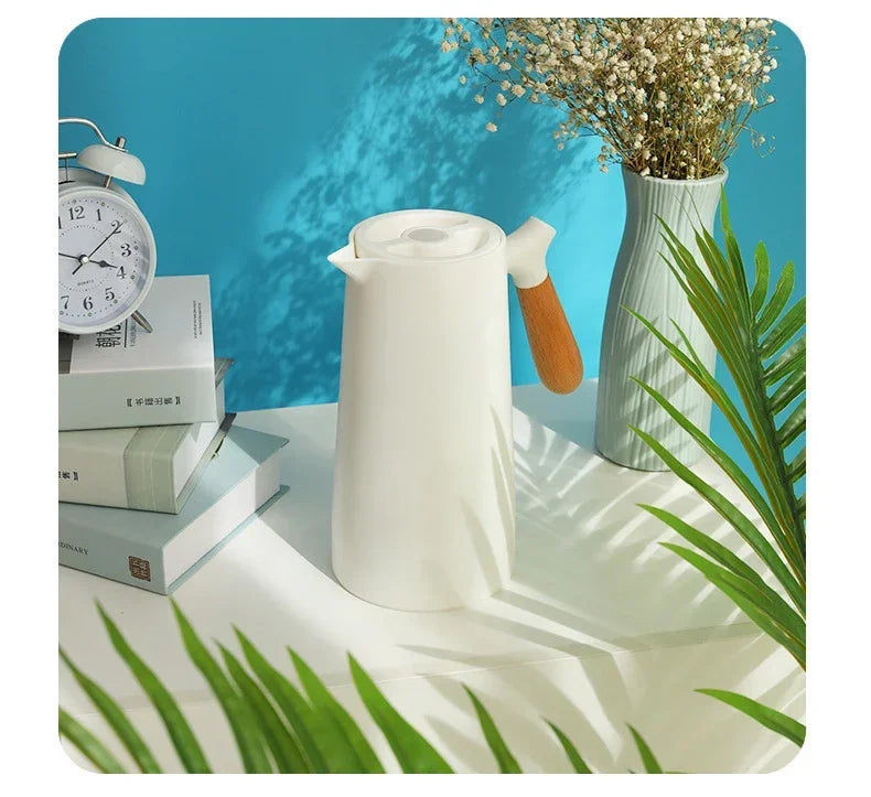 1L European Style Insulated Kettle Household Hot Water Bottle Insulated Bottle Wooden Handle Large Capacity Warm Water Kettle