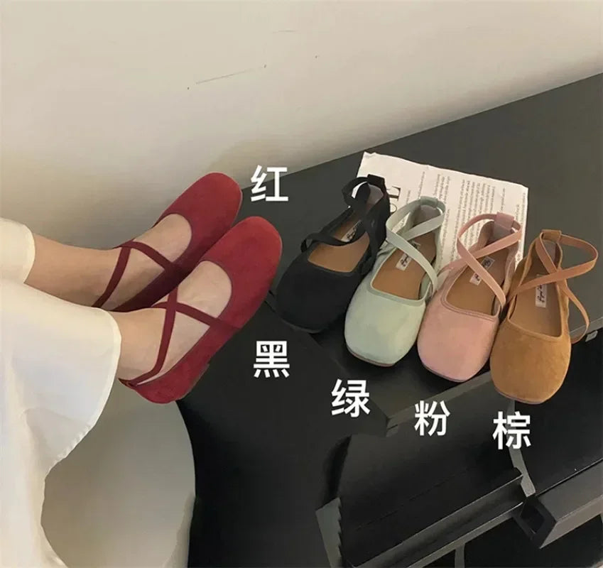Designer Ankle Lace Up Women Ballet Flats Fashion Shallow Soft Sole Footwear Ladies Casual Outdoor Ballerina Shoes