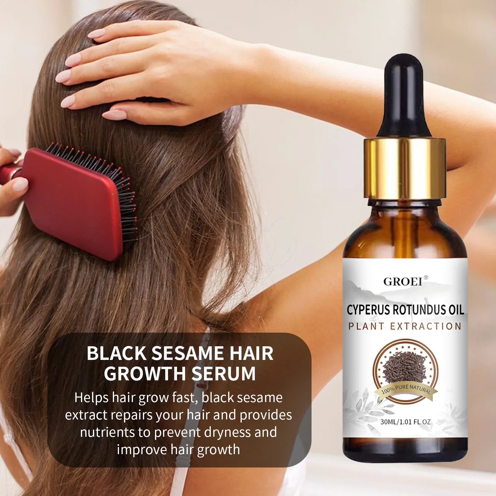 Black Sesame Hair Growth Serum with Caffeine Ginger Extract 30ml Natural Scalp Nourishment Oil for Thinning Hair Stronger Roots