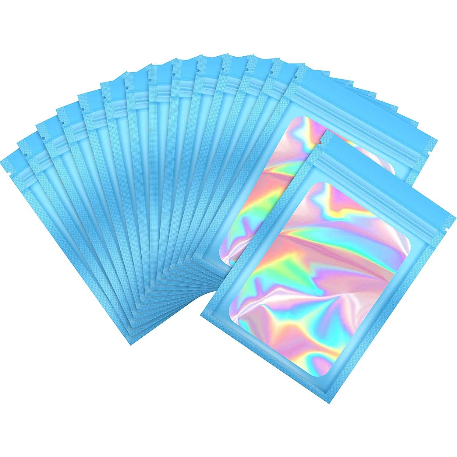100pcs Iridescent Zip Lock Bags Smell Proof Mylar Bags Resealable Odor Proof Bags Holographic Makeup Bags Hologram Zipper Bags