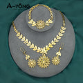 Ethiopian Gold Color Jewelry Set 21k Gold Plated Dubai Bridal Wedding Necklace Earring Set Moroccan African Jewelrys Gift