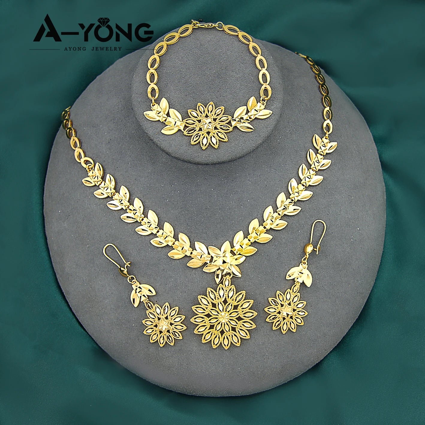 Ethiopian Gold Color Jewelry Set 21k Gold Plated Dubai Bridal Wedding Necklace Earring Set Moroccan African Jewelrys Gift
