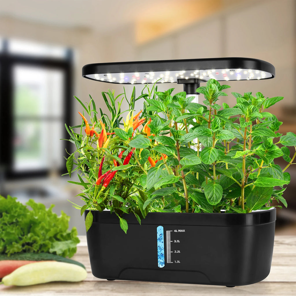 8/12 Pods Hydroponics Growing System Herb Garden Kit Indoor Adjustable Height Automatic Timer 20W LED Grow Lights 4L Water Tank