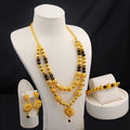 3PCS Ethiopian jewelry set for Women, gold Black Beads Dubai Habesha Earring Necklace African Middle East bride wedding gift,